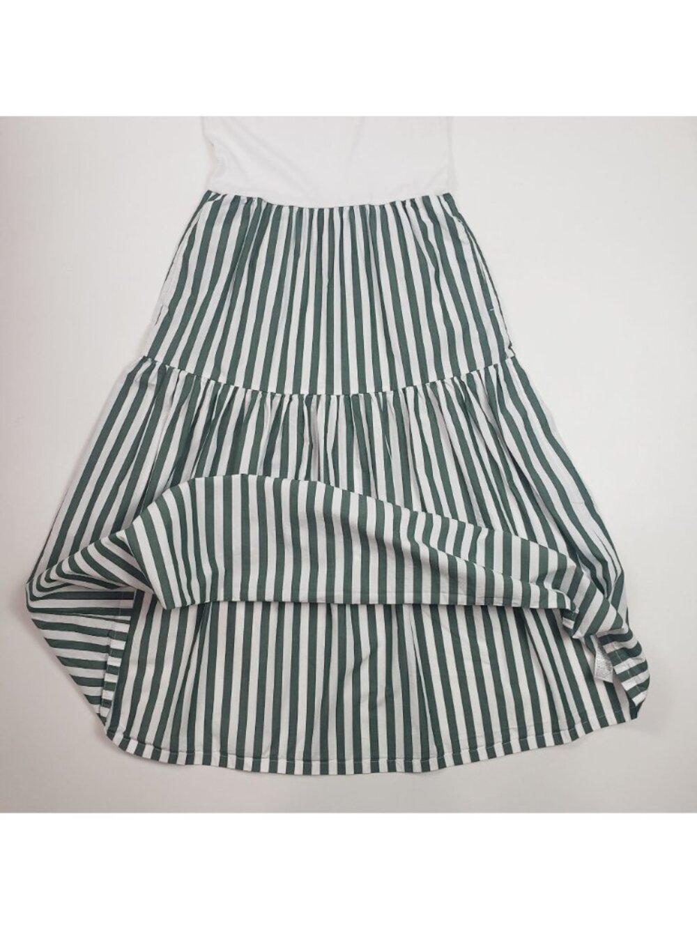 J.Crew Factory Striped Tiered Knit Mixy Dress Green Women’s Size Small Midi EUC - Picture 15 of 16